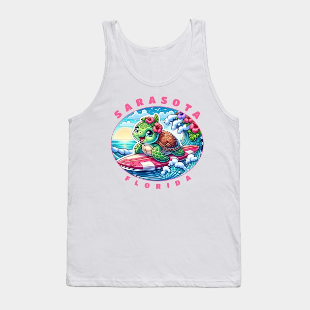 Sarasota Florida Girls Cute Surfing Sea Turtle Tank Top by grendelfly73